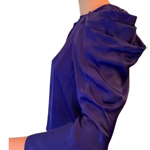 Zara Satin Effect Pleated Puff Shoulder Glossy  Blouse | XS | Royal Blue/Purple - Picture 11 of 16